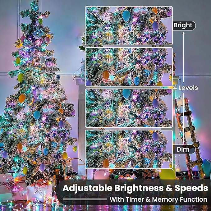 Toodour 4th of July String Lights, 66ft 200 LED RGB Color Changing String Lights with Remote & Timer, Waterproof Red White and Blue Lights for Home Yard Holiday Tree Party Indoor Outdoor Decoration