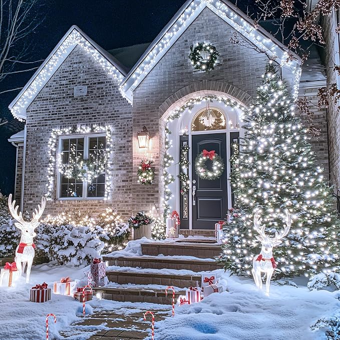 JMEXSUSS 300 LED White Christmas Tree Lights Plug in | 8 Modes, Outdoor Indoor Use, Waterproof, Green Wire Christmas String Lights for Tree Yard Patio Garden Christmas Decorations