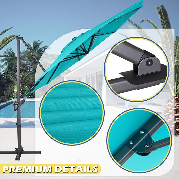 Sunnyglade 10Ft Cantilever Patio Umbrella, 360° Rotation & Integrated Tilting System Offset Umbrella with 8 Sturdy Ribs, Fade-resistant & Waterproof for Garden Backyard Poolside Deck