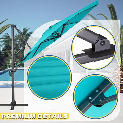 Sunnyglade 10Ft Cantilever Patio Umbrella, 360° Rotation & Integrated Tilting System Offset Umbrella with 8 Sturdy Ribs, Fade-resistant & Waterproof for Garden Backyard Poolside Deck