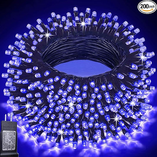 Pooqla Christmas Blue String Lights, 200 LED 66 ft Indoor and Outdoor Lights, 8 Modes Holiday Fairy Light for Xmas Tree Home Yard Patio Wedding Party, Christmas Decoration, Blue