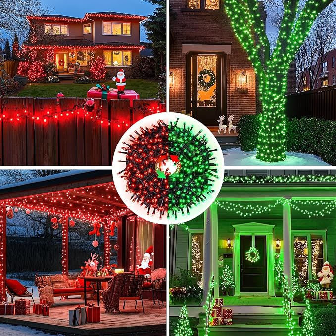 JMEXSUSS 66ft 200 LED Color Changing Christmas Lights, Red & Green | Plug in, Connectable, String Lights with Remote, Waterproof Christmas Lights for Tree Party Yard Halloween Xmas Decor