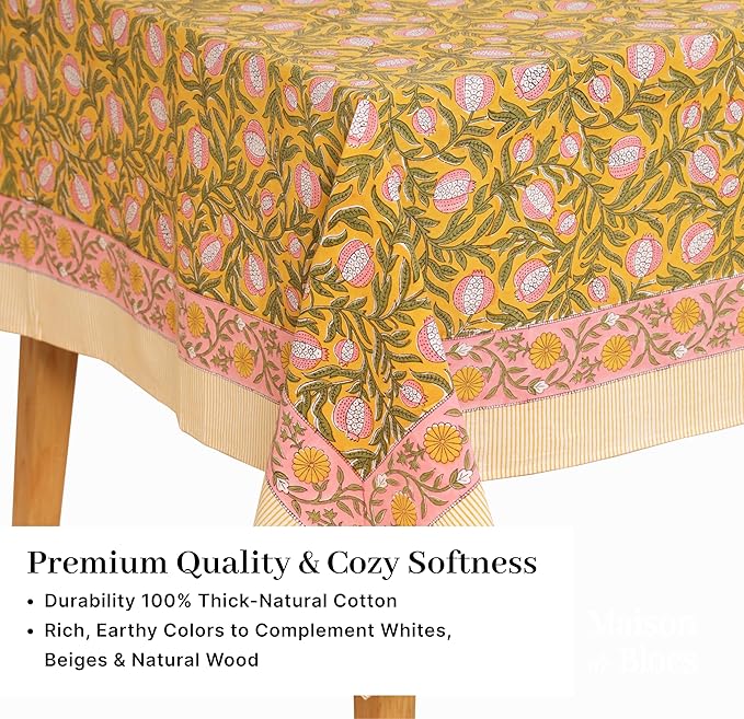 100% Cotton Hand Block Printed, Tablecloth for Kitchen, Dining, Table Cover for Parties, Chritmas, Weddings, Barbecues and Summer picnics Table Cloth