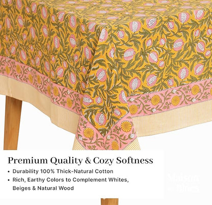 100% Cotton Hand Block Printed, Tablecloth for Kitchen, Dining, Table Cover for Parties, Chritmas, Weddings, Barbecues and Summer picnics Table Cloth