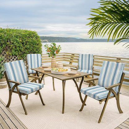 Arden 2-Pack Outdoor Patio Dining Chair Cushion, 20x44, Rain-Proof Seat Pad, Fade-Resistant Outdoor Cushion French Blue Linen Stripe
