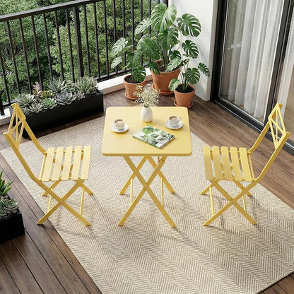 Garvee 3PCS Bistro Set, Folding Patio Furniture Set w/ 2 Chairs,Solid Steel | Foldable space-saving bistro set, fully pre-assembled for instant use. Powder-coated weatherproof steel frame. Easy-clean