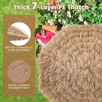 Tangkula 8Ft Tiki Patio Umbrella, UPF50+ Hawaiian Style Outdoor PE Grass Umbrella with 8 Ribs, Portable Thatched Beach Umbrella for Garden, Yard, Poolside