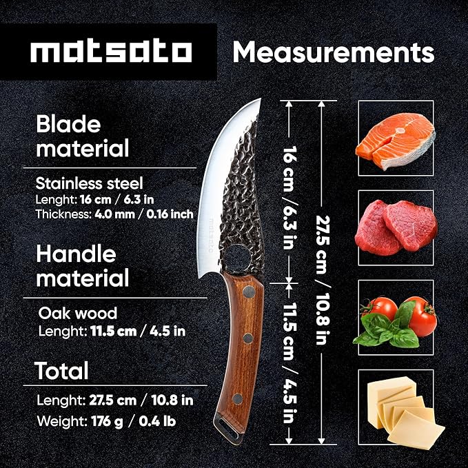 Matsato Chef Knife - Kitchen Knife for Cooking, Chopping. Japanese Steel Knife for Home, BBQ, Balance & Control, 6.3 Inch
