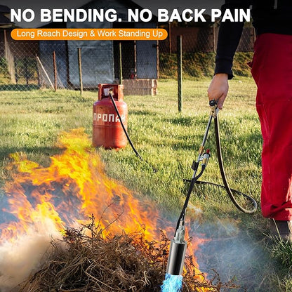 Propane Torch Kit Weed Burner 1,800,000 BTU, Built-in Igniter, 10FT Hose | Heavy Duty Flame Thrower Gun with 30" High Flame, Detachable Long Reach Torch for Weeds, Ice, Snow, Asphalt