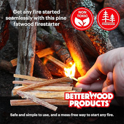 Better Wood Products 1 Pack Fatwood Fire Starter Sticks, Fireplace & Campfires, 35 Lbs