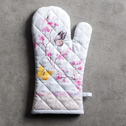 Maison d'Hermine Oven Gloves 100% Cotton Oven Mitt 7" x 13" with Loop Heat Resistant BBQ Cooking Gloves Baking Grilling Kitchen Hotel Home Farmhouse Spring Summer (Pack of 1, Blossoms in Spring)