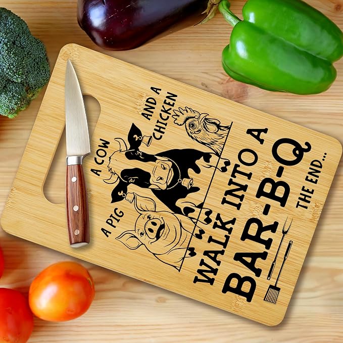 Funny Gifts for Women Men, Barbecue Bamboo Cutting Board, BBQ Charcuterie Board for Kitchen Decor, Birthday Gifts for Couple Neighbor Family Friends -13