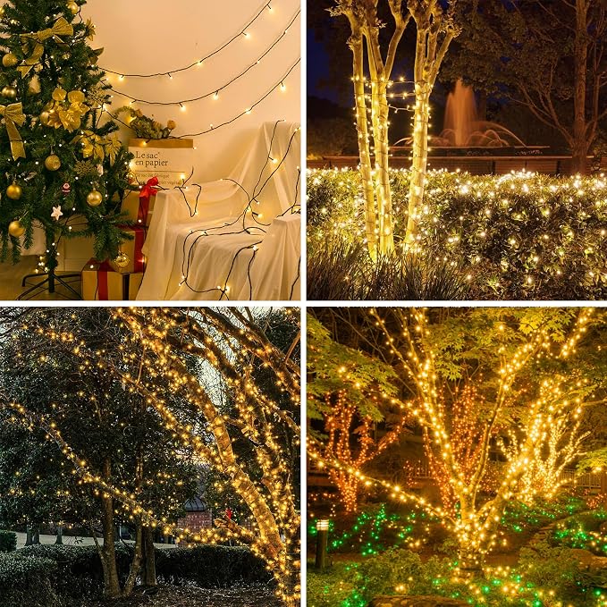 kemooie 500 LED Christmas Lights, 164FT 8 Lighting Mode with Memory Plug in Waterproof Christmas Lights Outdoor, for Birthday Christmas Tree Wedding Party Garden Balcony Decorations (Warm White)