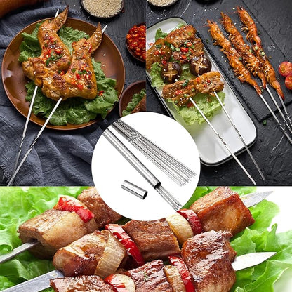 WILLBBQ 304 Stainless Steel 14.8" Long Flat Barbecue Skewers,20PCS/40PCS BBQ Kebab Skewers with Portable Metal Storage Tube,Reusable for Grilling Barbecue Kitchen Party and Outdoor Cooking (20PCS)