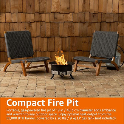 Amazon Basics Portable Propane Fire Pit, 19 inch Round Gas for Patio, 55,000 BTU, Carry Strap, Heat, Warmth and Ambience