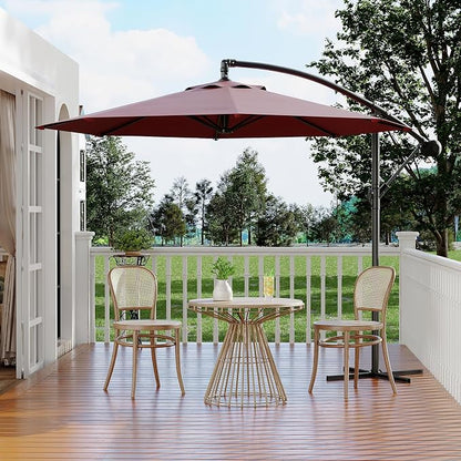 Garvee 10FT Offset Patio Umbrella with Cross Base, Burgundy | Cantilever Umbrella with Easy Lift & Tilt Adjustment, 8 Ribs Sun umbrella UV Protection for Backyard, Pool, Garden