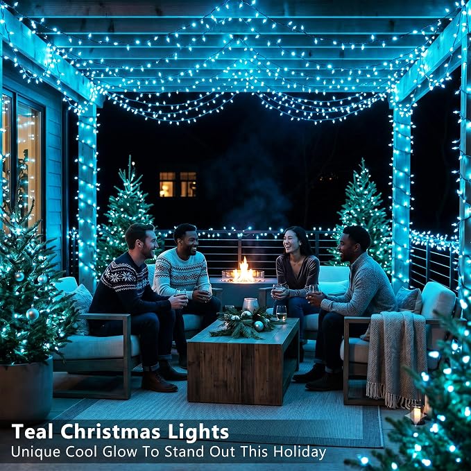 BrizLabs Teal Christmas Incandescent String Lights Outdoor 300 Count 69.6ft | Connectable; Green Wire; UL Certified; Waterproof Mini Xmas Tree lights for Indoor Outside Holiday Party Garden Patio Decor