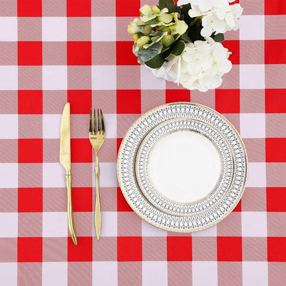 Buffalo Rectangle Picnic Tablecloth, 4 Foot Elastic Fitted Vinyl Table Cloth with Flannel Backing, Waterproof Plaid Table Covers for Dining, Camping, Outdoor (Red and White, 24" x 48")
