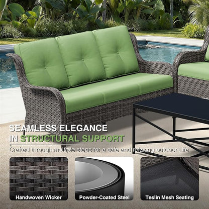 Joyside Outdoor Patio Couch, 3 Seater Outdoor Wicker Sofa with High Back, Deep Seating, Wide Armrest, Thickened Cushions, Patio Sofa for Deck, Porch Use