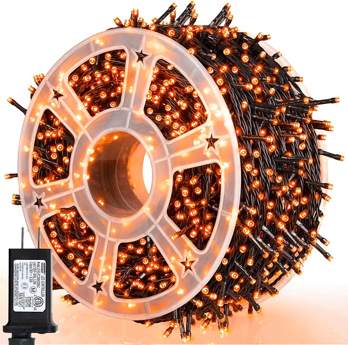 weillsnow 500 LED Halloween String Lights,164 FT Twinkle Lights Waterproof | Orange, 8 Modes, Plug in, Timer & Memory Function, for Halloween Party Garden and Home Decor, Indoor&Outdoor Use