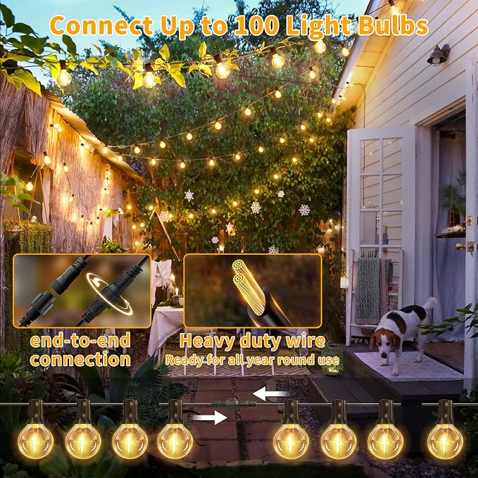 Ollny Outdoor String Lights with Remote, 200FT Plug in Patio Lights with Timer & 72 Shatterproof G40 Edison Bulbs, Waterproof Dimmable Outdoor Hanging Light for Porch, Backyard, Garden, 24V 2700K