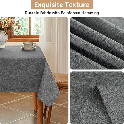Seenus Faux Linen Gray 54 x 54 Inch Square Table Cloth, Water Resistant & Wipeable Fabric Tablecloth for Card Table in Dining Kitchen Patio