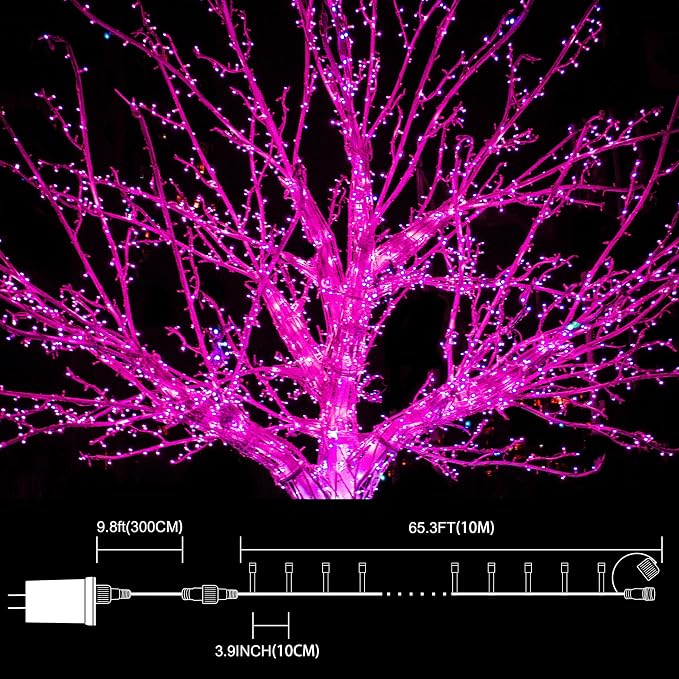 33ft Valentine Lights String, 100 LED Green Wire Pink Fairy Starry String Lights Plug in,16 Lighting Modes for Valentines Day Tree Decorations Wedding Party Decoration (Pink)