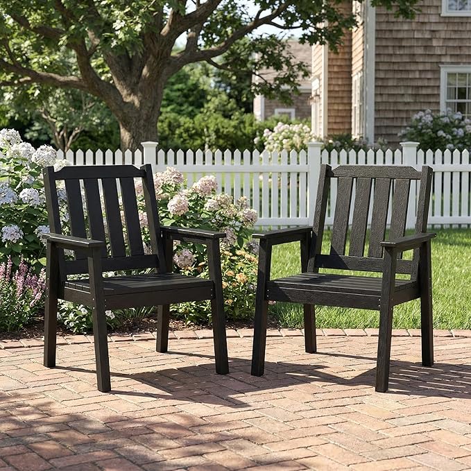 Garvee Outdoor Patio Dining Chairs Set of 4, Outdoor HDPE Garden Dining Chairs, Sturdy Frame, Waterproof, All-Weather for Backyard, Poolside, Porch, Deck, Black