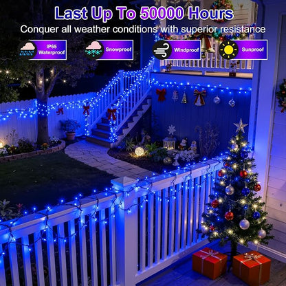 750 LED 240FT Christmas Lights, 12 Modes Christmas String Lights, Plug-In | Blue String Lights with Timer, Dimming and Green Wire for Large Trees, Patios, Fences and Porches