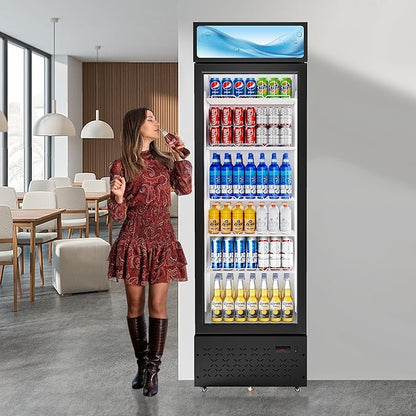 Beverage Cooler Commercial Refrigerator 10 Cu.Ft. Glass Door Display Refrigerator with LED Light, 5 Shelves, Display Commercial Beverage Refrigeratorfor Restaurant Cafe Bar Store (10 Cu.Ft.)