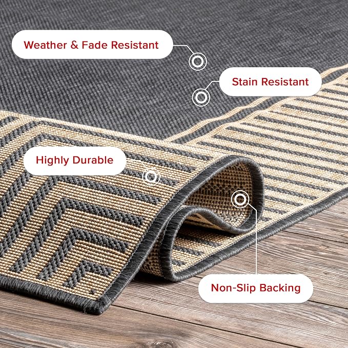 Nuloom Asha Dark Grey/Ivory, 3'6" x 5', Casual, Striped Border, Soft and Cozy, High Traffic, Stain Resistant, Easy Clean, Durable Area Rug for Indoor/Outdoor Patio, Deck, Porch, Garden, Courtyard