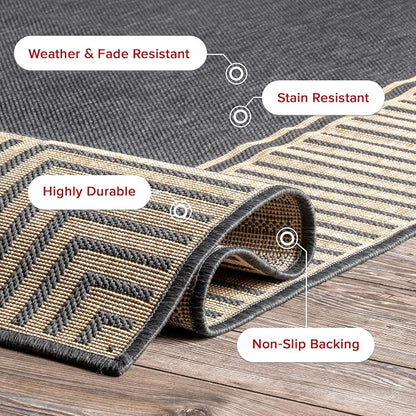 Nuloom Asha Dark Grey/Ivory, 5' x 8', Casual, Striped Border, Soft and Cozy, High Traffic, Stain Resistant, Easy Clean, Durable Area Rug for Indoor/Outdoor Patio, Deck, Porch, Garden, Courtyard