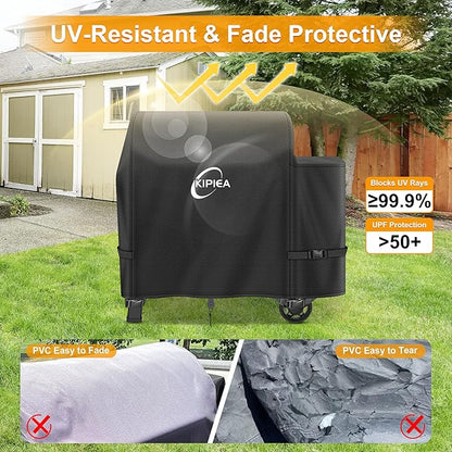 Kipiea 600D Heavy Duty Pellet Grill Cover for Weber Searwood XL 600 & Smoque XL, Waterproof Wood Pellet Smoker Cover with Windproof Buckles, UV Resistant, No Tear, No Fading