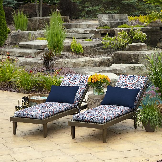 Arden Outdoor Chaise Cushion, 21 in x 72 in, Weather-Proof, Rain-Proof, Fade Resistant Patio Cushion for Chaise Lounger Clark Blue