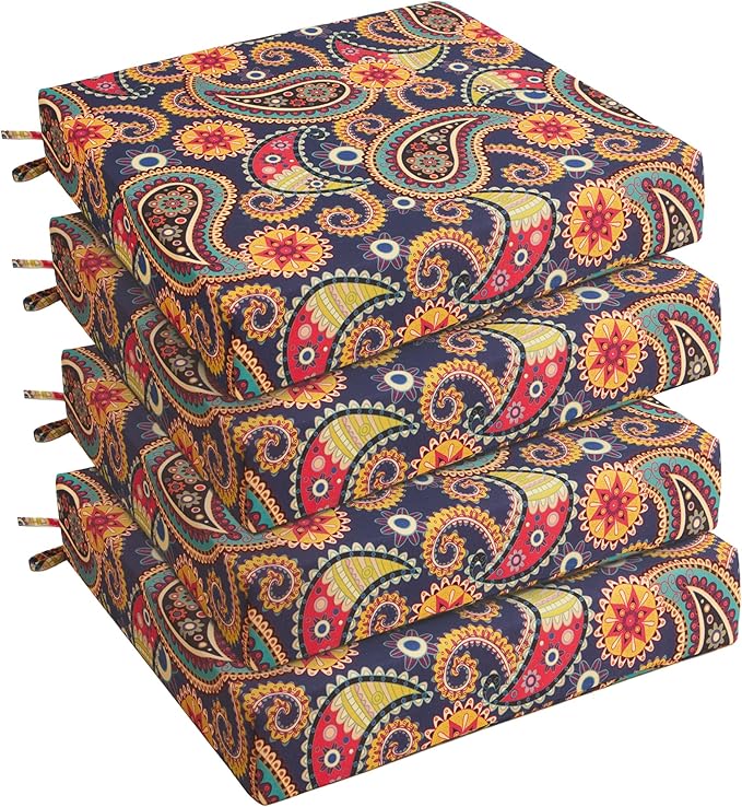 UNIKOME Outdoor Chair Cushions, Set of 4, 24"*24"*4", Palmira Paisley