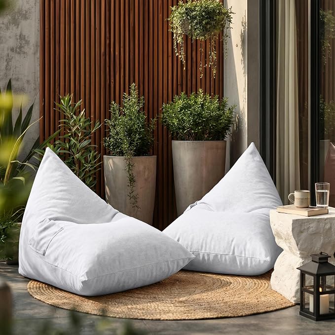 Christopher Knight Home Arlene Twist Outdoor Bean Bag Chair Set of 2, Fabric Bean Bag Lounger for Adults and Kids, Outdoor Comfy Reading Chair, Patio Lounge Sofa for Poolside Garden, Gray