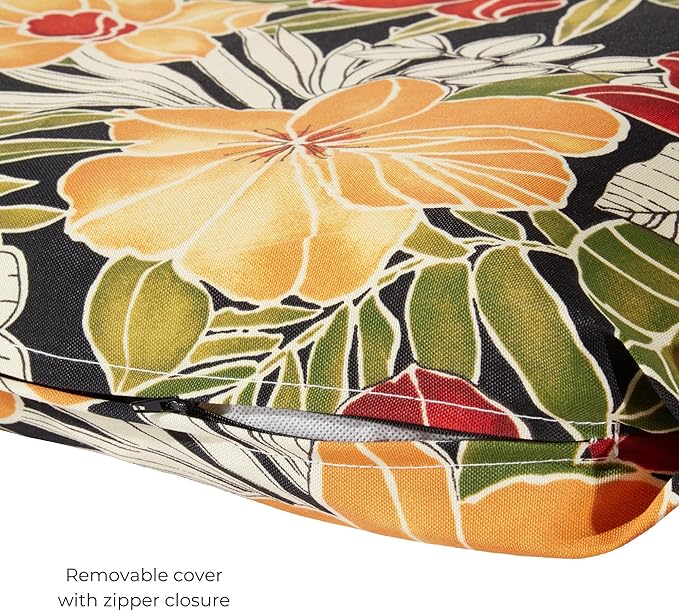 Modern Outdoor Chaise Lounge Cushion with Ties – Durable Polyester Fabric, Channel-Filled Polyfiber Insert, Removable Zippered Cover, Aloha Black Floral