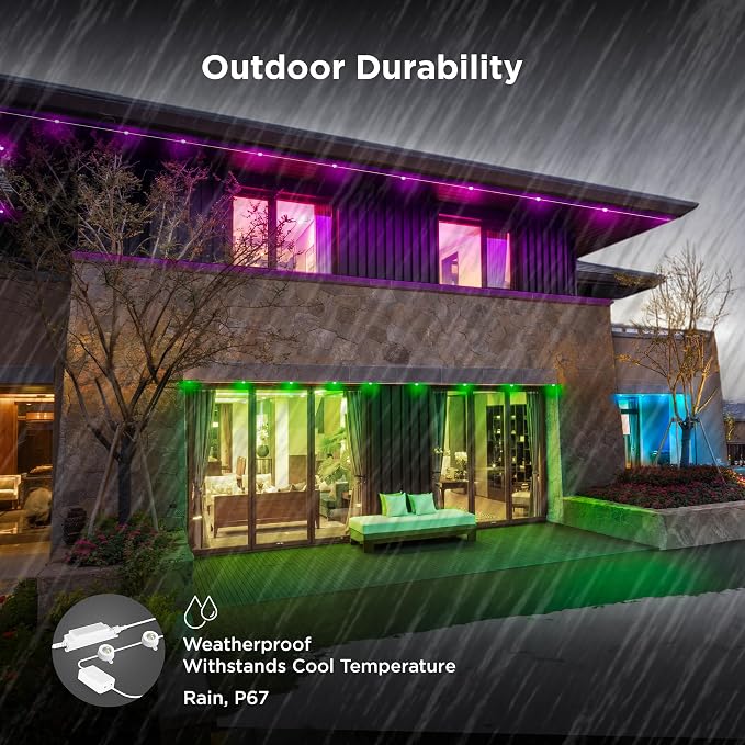 Feit Electric Permanent Outdoor Lights, Smart String Lights, 100FT LED Lights, 2.4GHz WiFi-Enabled Under Eaves Light, Works with Alexa and Google Asst, App Control, Weatherproof, SL100-60/RGBTW/AG