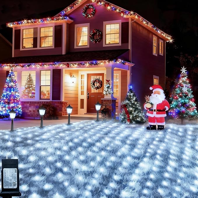 Pooqla Cool White Net Lights, 21x 5ft Christmas Lights Outdoor Clear Wire | 360 LED Large Net Mesh Lights Plug in, 8 Modes Waterproof Connectable Bushes Lights for Christmas Hedge Yard Decor