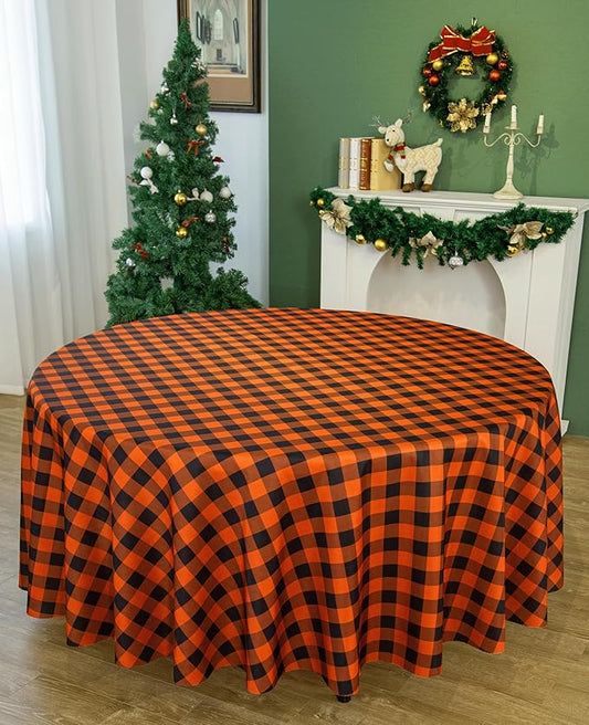 Waterproof Plaid Tablecloth Fabric - Round 108 Inch Classic Gingham Checker Table Cloth for Indoor/Outdoor Use - Buffalo Table Cover for Picnics, BBQs, and Parties