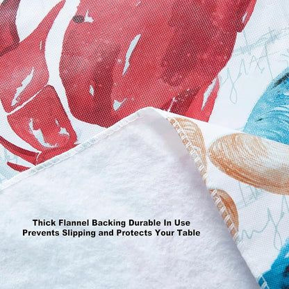 Newbridge Stone Crab Summer Vinyl Flannel Backed Tablecloth, 60 x 120 Inch Rectangle, Coastal Crab Print, Waterproof Indoor Outdoor Table Cover, Beach House Nautical Seafood Boil Patio Dining