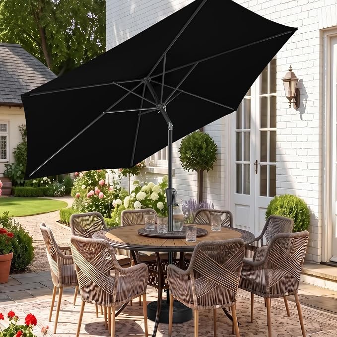 10 ft Patio Umbrella Outdoor with Push Button Tilt, Black | UV Protection, Waterproof, Large Porch Deck Umbrella for Pool, Table, Garden, Backyard, Provides Shade