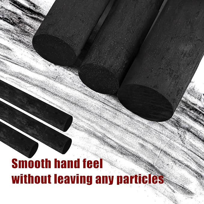 6 Pcs 0.79-0.94 Inch Black Jumbo Willow Charcoal Sticks, Large Soft Willow Charcoal Chunky Drawing Charcoal for Sketching Artist Supplies