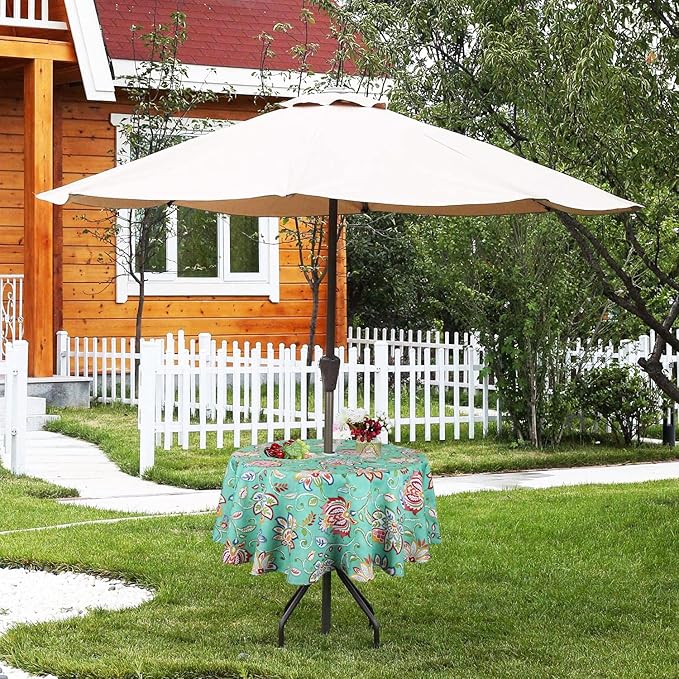 EHouseHome Outdoor and Indoor 60inch Round Tablecloth with Umbrella Hole and Zipper, Waterproof Zippered Patio Cloths, Spring/Summer Table Covers for Backyard Circular Table/BBQs/Picnic
