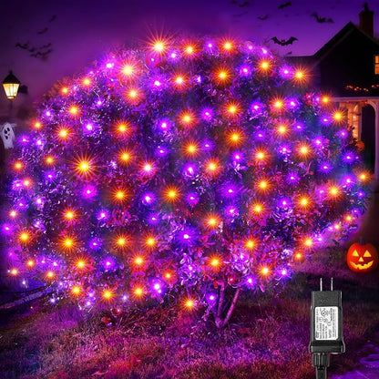 BlcTec Halloween Lights Outdoor 200 LED 8.4ft x 5.2ft Orange Purple Net Lights with 8 Modes, Timer, UL Certified, Connectable, Memory, Waterproof for Lawn, Trees, Bushes Outdoor Halloween Decorations