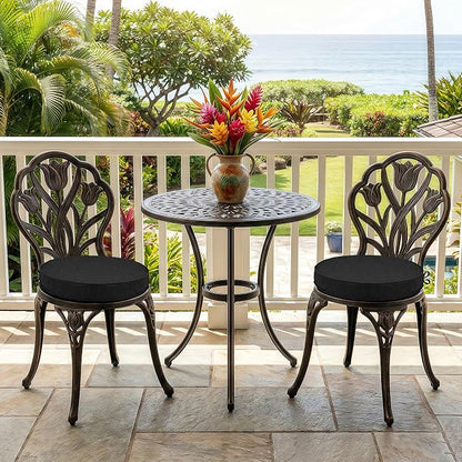 Outdoor Round Chair Cushions 18 Inch, Set of 2, Black | Fade-Resistant, Water-Resistant, Bistro Chair Seat Pads for Porch Garden Balcony Patio Furniture Stools, Non-Slip Bottom