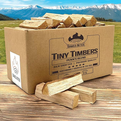 The Tiny Timbers USDA Grade Kiln Dried Hardwood for Table Top Fire Pit and Pizza Oven | Compatible with Solo Stove Mesa & Mesa XL | 5" Splits | USA Sourced | 6 lb. | 400+ cu. in. | Penn's Blend