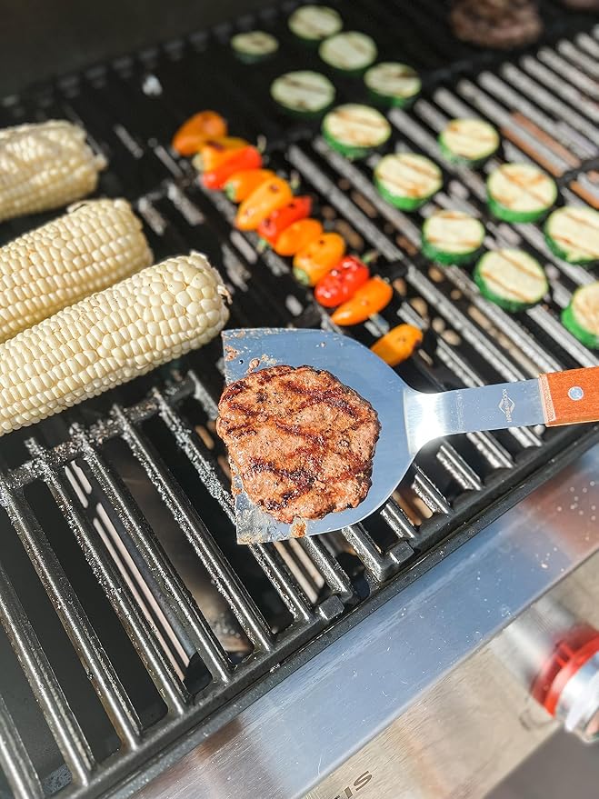 Küchenprofi Texas Heavy Duty Stainless Steel/Rosewood BBQ Grilling Short Hamburger Turner - 3.9" x 4.7" x 12" Long Texas BBQ Spatula Cooking Tools - Grill Accessories Outdoor