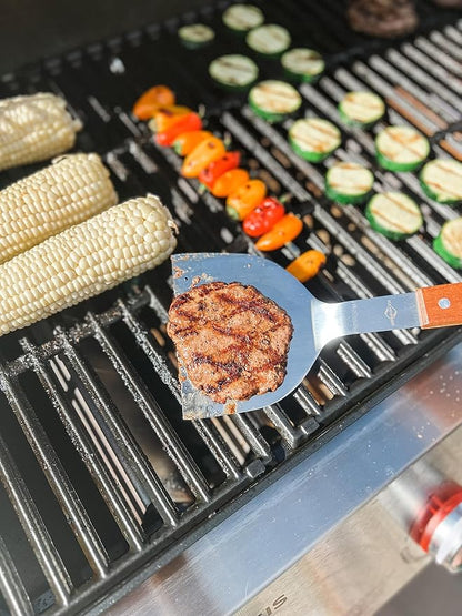 Küchenprofi Texas Heavy Duty Stainless Steel/Rosewood BBQ Grilling Short Hamburger Turner - 3.9" x 4.7" x 12" Long Texas BBQ Spatula Cooking Tools - Grill Accessories Outdoor