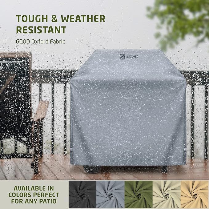 Zober BBQ Grill Cover - 44 Inch Waterproof Double Layered Fits Weber Gas Grill Cover Charbroil Grill & Smoker - Gas Grill Covers w/ Air Vents, Dual Handles - 600D Oxford Fabric, Gray